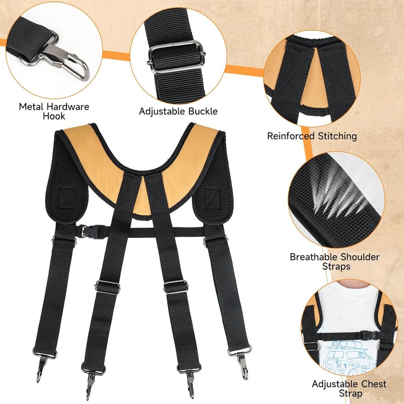 LEFORZ Tool Belt with Suspenders,27-Pockets Heavy Duty Tool Belts for Men with Magnetic Tool Pouch,Detachable & Adjustable Work Belt Bag for Electrician,Carpenter,Construction,Utility Toolbelt,Black,Brown - Image 5
